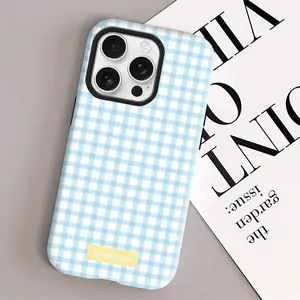 Blue Gingham Check Case for iPhone 17Air 17 16 15 14 13 12 11 Pro Max Puls