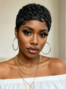 Pixie Cut Human Hair Wigs Gifts Burgundy Machine Made Short Straight Layered Wig Straight Wear Wigs for Women Natural Daily Party Cosplay Gift Use