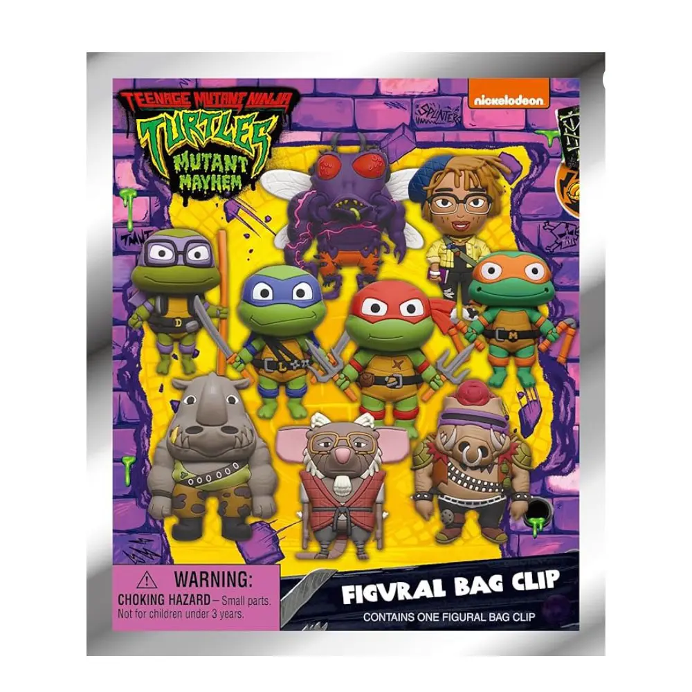 Nickelodeon TMNT Officially Licensed 3PC Figural Bag Clip Surprise Blind Bag Keychain Minifigures, Iconic Cartoon Detailing, Anime Peripheral Collectibles for Bulk Gifting, Birthday Party Supplies