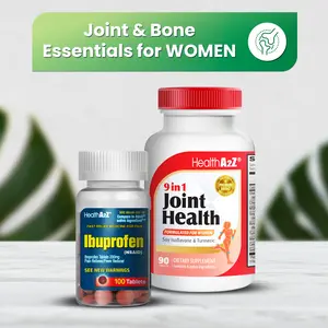HealthA2Z Joint & Bone Essentials for Women Bundle – 9 in 1 Joint Health for Women (90 Tablets, Pack of 1) – Ibuprofen 200mg Joint and Body Pain Relief (100 Tablets, Pack of 1)