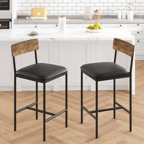 Garvee Set of 4 Industrial Bar Stools - 25.5" Upholstered Kitchen Counter Stools with Footrest & Back Support  Easy Assembly Design Sturdy Furniture Barstools for Kitchen Dining Home