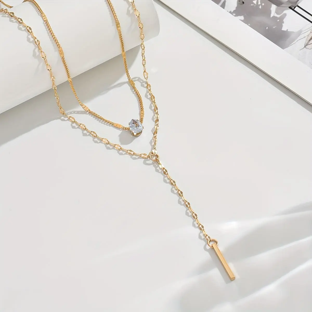 Multi-Layer Rhinestone Pendant Necklace - Decorative, Shiny Sparkling, Long Flexible Multi-Strand Chain, Rhinestone Finish Costume Jewelry, Decorative Rhinestones Necklaces, Long Flexible Necklaces