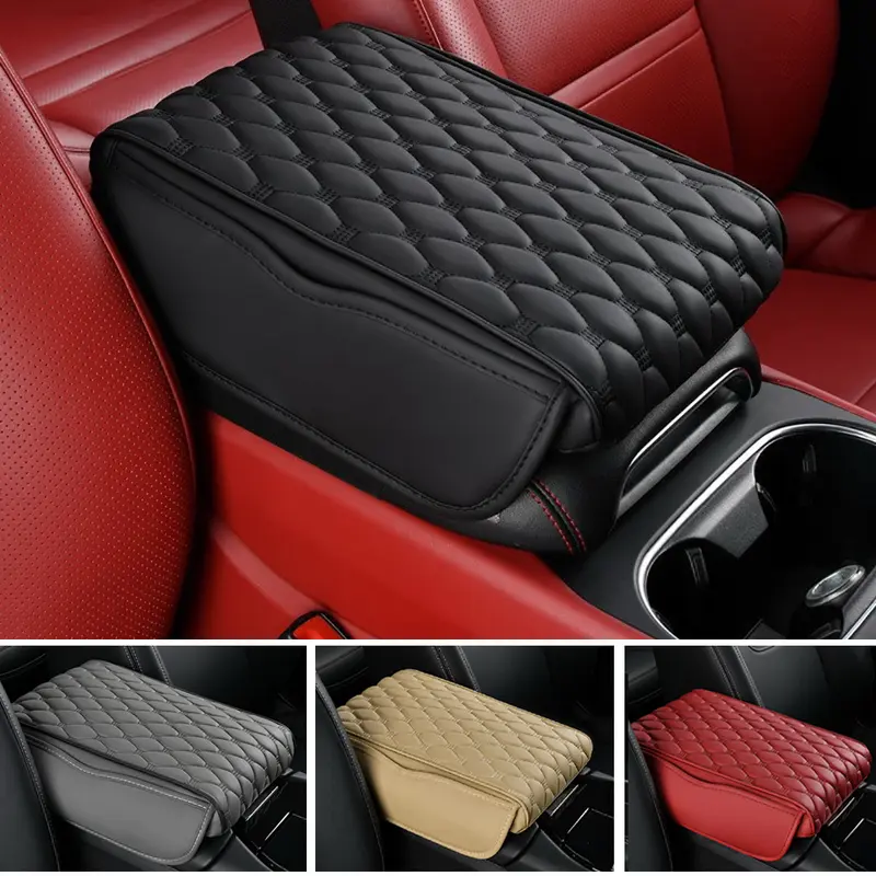 Memory Foam Car Center Console Cover, PU Leather Armrest Pad Cover, Universal Car Arm Rest Seat Storage Box Mat Waterproof Non Slip Interior Accessories (Black) -Size 12.6''*8''