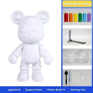 DIY Fluid Bear Painting Kit, Teddy Bear Violent Bear Creative Home Decoration Handmade Doll for Birthday Gift Valentines Gift, DIY Kits for Adults
