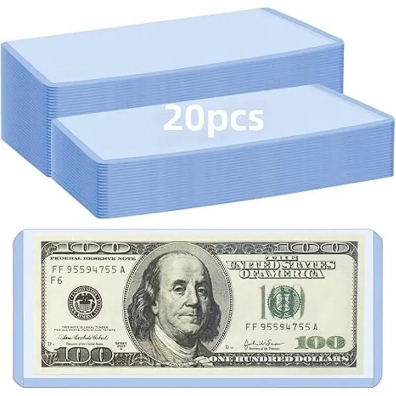 20 Pack Dollar Bill Holders, Transparent Clear Currency Pockets, Durable Plastic Money Bags, Us Banknote Display Cases, Cash Protection, Cash Storage, Protective Storage, Organiser, Sleeves, Boxes, Organizer
