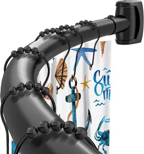 Black Curved Shower Curtain Rod 33-78 Inches Adjustable Splicing Design Shower Rods Curved Round Bowed Rust proof, Premium Stainless Steel Need To Drill Shower Curtain Rod for Bathroom, Bathtub, Stall