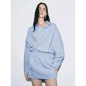 URBAN REVIVO 2026 Summer Women's Cotton Clothes, Minimalist Thin Basic Skater Mini Dress with Skirt Design for Casual Wear