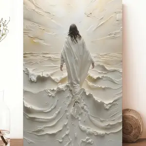 Frame-style Jesus Walking on Water Canvas Painting Poster – Spiritual Wall Decor, Divine Light Modern Canvas Art, Ready to Hang Artwork, Christian Gift wall decor Waterproof and does not absorb waterwood frame wall ,protect you wall art canvas woman