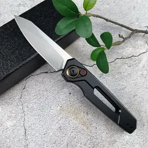 Outdoor Camping EDC Folding Knife Black Stonewashed Reverse Short Blade Aluminum Handle Pocket Knife with Reversible Deep Pocket Toos Clip Men's Gift 3 Styles