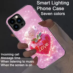 Pink Heart Rose Colorful Smart Sound-Activated Luminous Phone Case for 16/15/14/13/12/11 Pro Max/Plus/Pro - Smart Luminous Sound-Controlled Phone Case with Glow-in-the-Dark Technology, Elegant Daytime Design, and Enhanced Nighttime Visibility