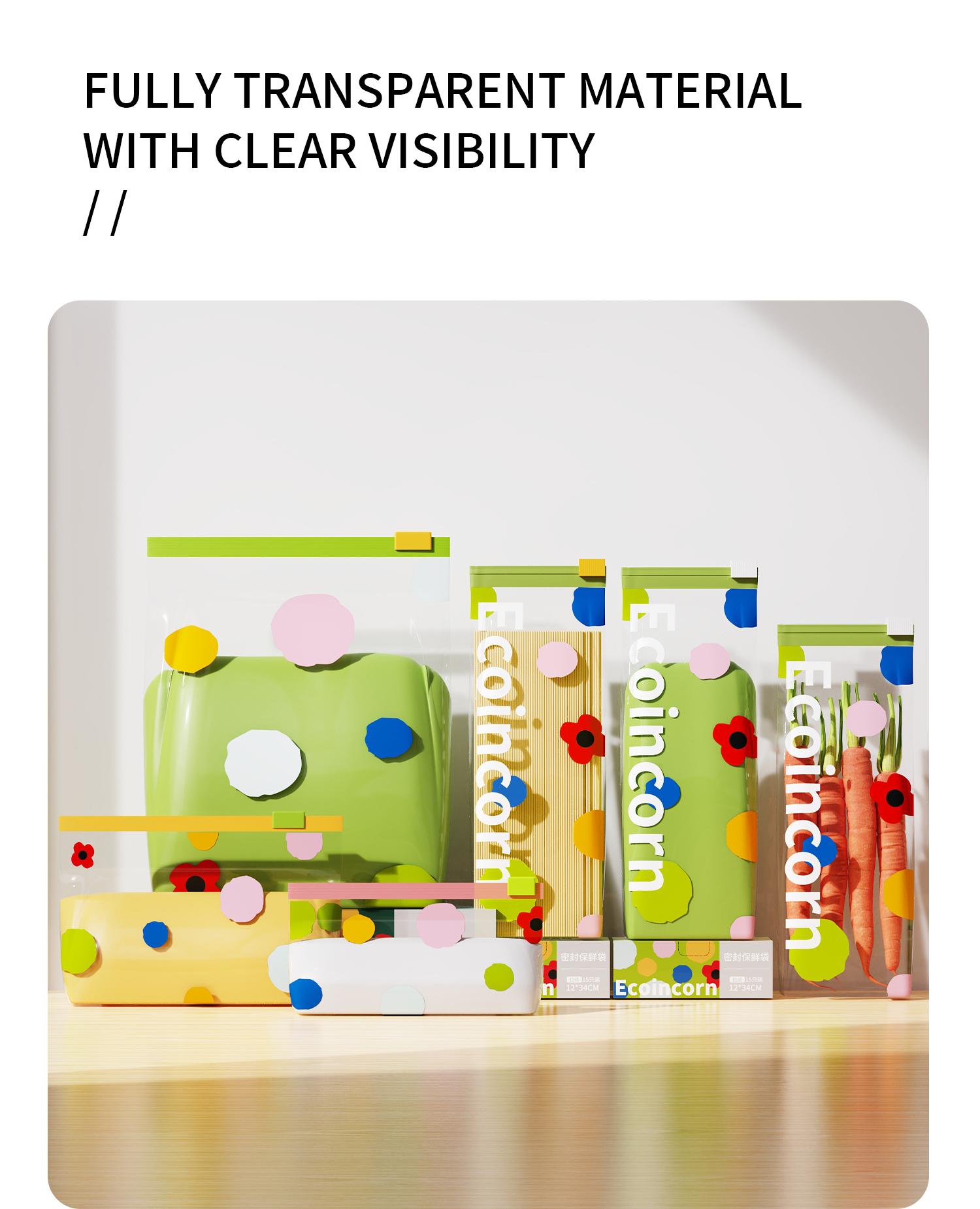 Sealed food storage bag, vertical bottom, easy to fill sandwich and snack bags, storage freezer bag with grip sealing technology, convenient to open and close 65 tubes