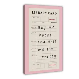 Preppy Wall Art,Library Card Poster,Buy Me Books And Tell Me Im Pretty Prints,Trendy Pink Aesthetic Poster Book Wall Art for Girly Room Dorm Apartment Wall Decor Ornaments Artistic Decoration Photo Gift