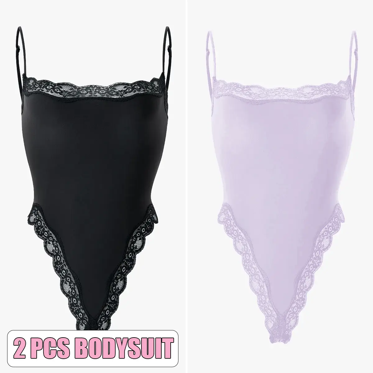 2pcs Bodysuit(Black/Lavender)