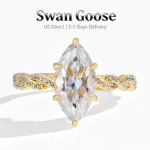 S925 Sterling Silver 3CT Marquise Shape D Color VVS1 Hight Quality 5A Cubic Zirconia Ring With Twisted Flower Ring Arms Light Luxury Niche Starlight Cut, Bridal Ring for Wedding, Party, Travel, Daily Wear for Men And Women