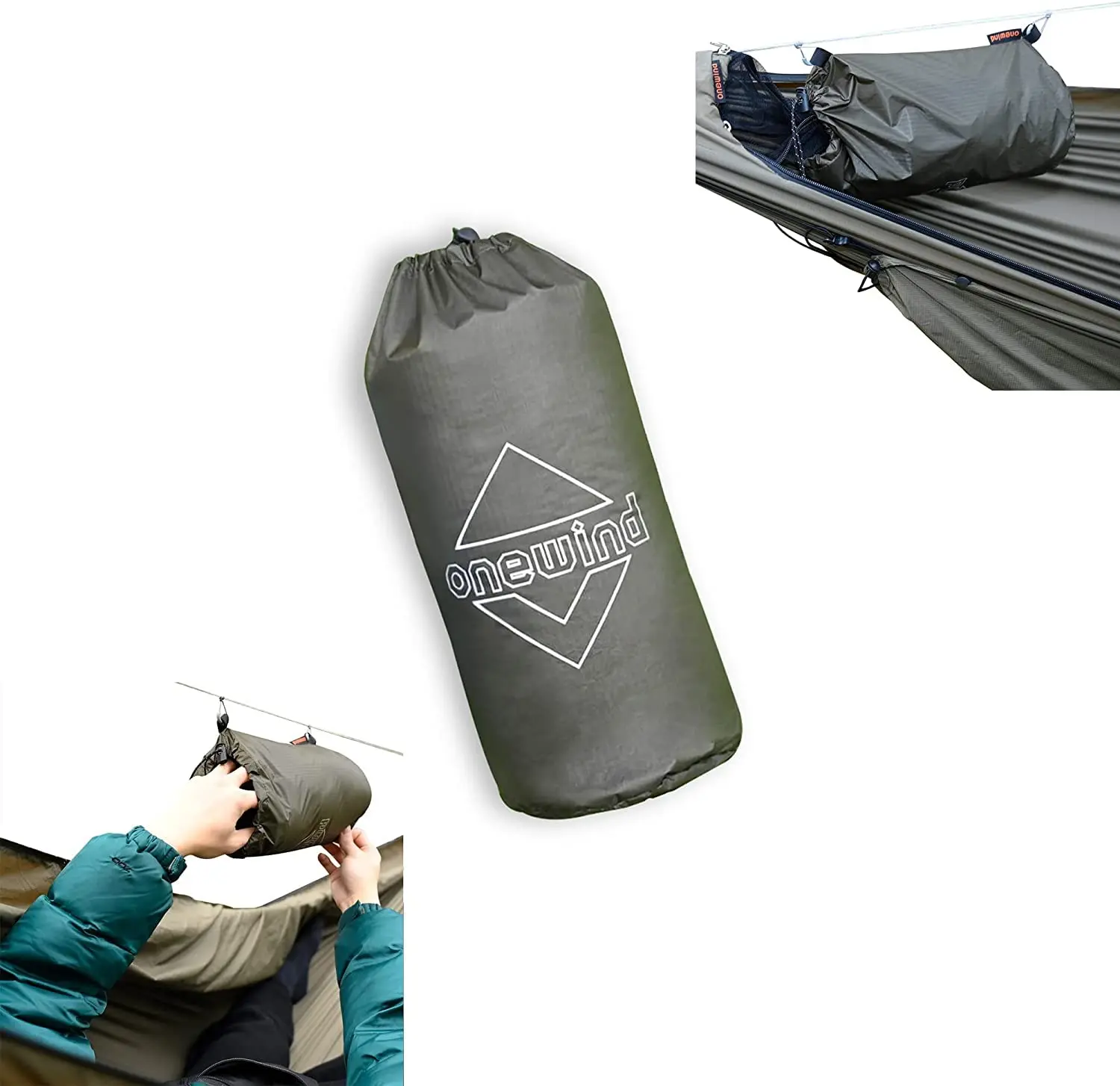 Onewind Ultralight Stuff Sack & Hammock Organizer - 16g Silnylon w/Prusik Knots | Waterproof Camping Storage Bag & Ridgeline Pouch