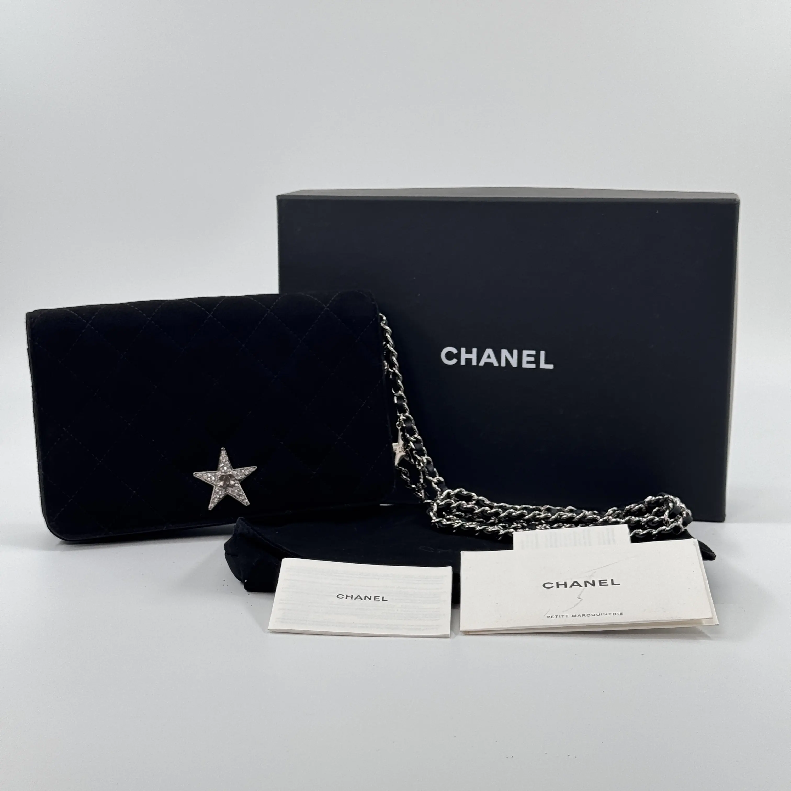 Pre-owned CHANEL suede Shoulder Bags Cocostellar Black Star Charm Wallet On Chain Crossbody Bag #8629073674866531