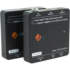 HDMI Extender 4K 60Hz Over Cat5e/6 Ethernet  Up to 230ft. Supports 4K Downscale HDMI Loop Out PoC HDR Bi-Directional IR [JTECH-EX230V2]