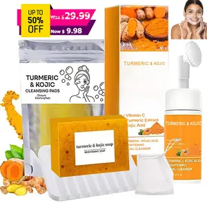 TURMERIC Wash And Care 5 Piece Set-Turmeric Mousse Cleansing,Turmeric Tablets,Self Draining Soap Dish,Exfoliating Foaming Soap Bag,Turmeric Soap Facial Cleansing Skincare Comfort Kit.New Year's gift, Valentine's Day gift, travel set