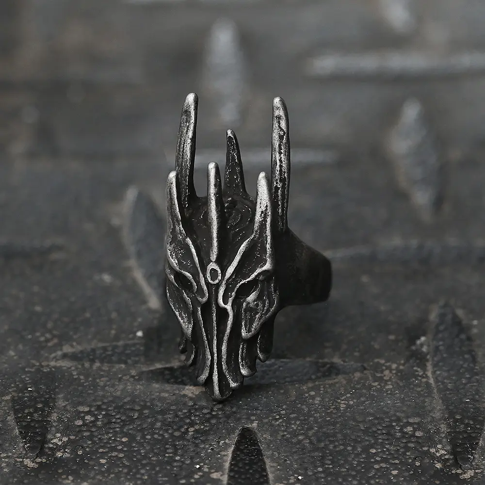GTHIC Helm Of Sauron Stainless Steel Gothic Ring for Men and Women Birthday Valentine's Day Gift Jewelry