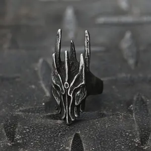 GTHIC Helm Of Sauron Stainless Steel Gothic Ring for Men and Women Birthday Valentine's Day Gift Jewelry