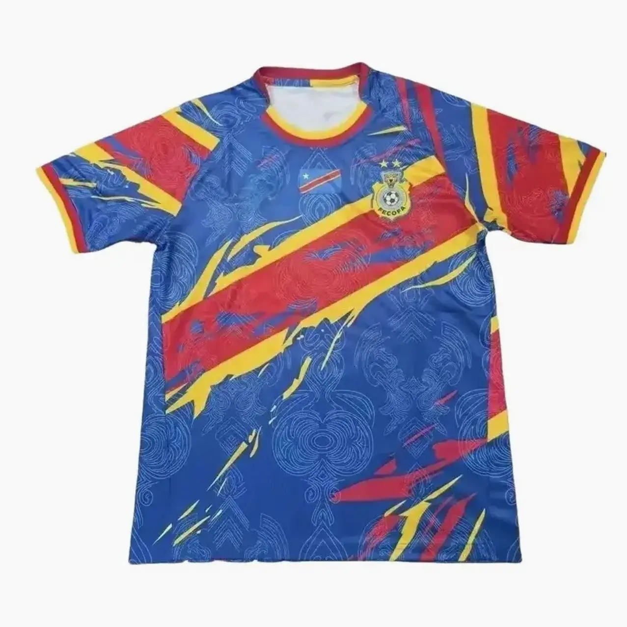 [FULL LOGO] Unisex Congo Blue Football Jersey, Breathable Polyester Fan Shirt with Mesh Panels, Regular Fit, Lightweight & Quick-Dry, S, Blue Sports Jersey Football - Personalization upon request