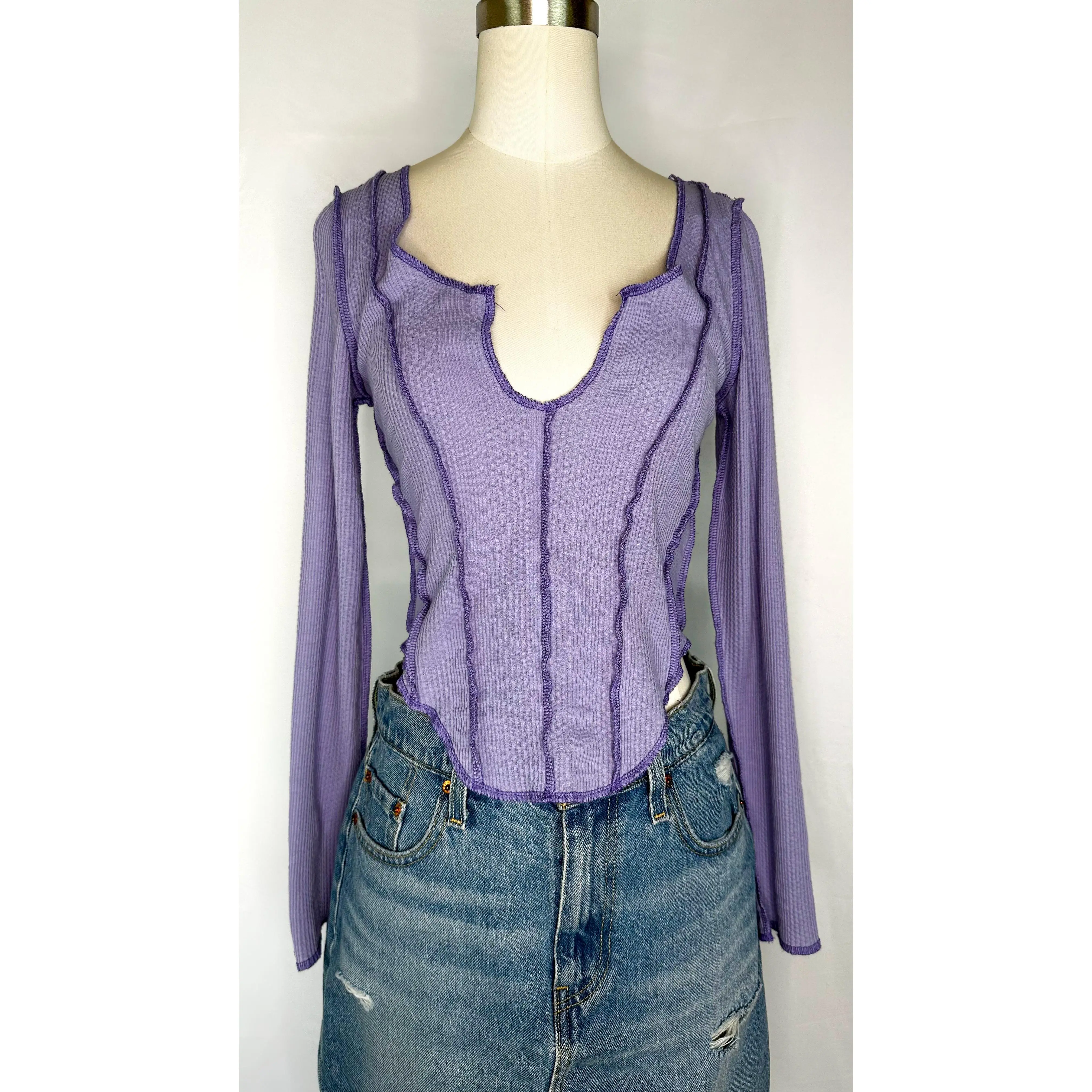 Urban Outfitters Long Sleeve Corset Style Top in Purple | M