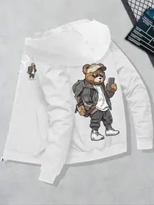 Men's Loose Fit Casual Trendy Long Sleeve Graphic Print Hoodie, Street Style Pullover Sweatshirt, Fashionable All-Season Wear, Comfortable & Stylish Design