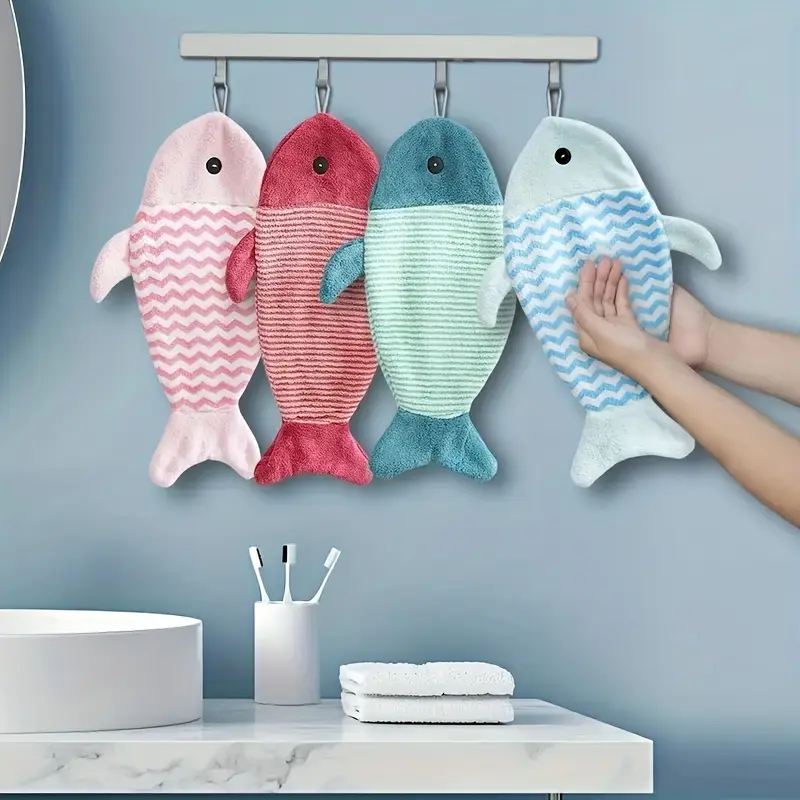 3pcs Cute Cartoon Fish Fingertip Towels - Cartoon Animal Hand Towels, Fish Shape, Small Size, Unisex, Contemporary, Soft Coral Material, Super Absorbent, Multicolor, Bathroom Decor, Suitable for Bathroom, Kitchen, Dorm