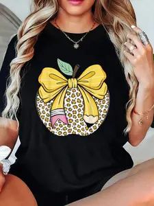 100% Cotton T-shirts Teacher Coquette Pencil Bow And Apple Teacher T-Shirt