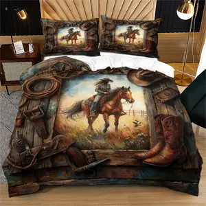 Wild & Free Western Cowboy Decorative Duvet Cover Set (with 1-2 Pillowcases) | Breathable & Comfortable, Top American-Style Gift, Refresh Bedroom Western Vibe, Bedroom Bedding Set