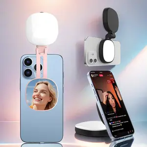 Magnetic Selfie Light for Phone with Mirror, Retractable Foldable Pocket Size Portable Mini Ring Light for Phone, Dimmable Adjustable Fill LED Phone Light for Video Recording/Live Streaming/Makeup/Vlog Selfie Led Lights