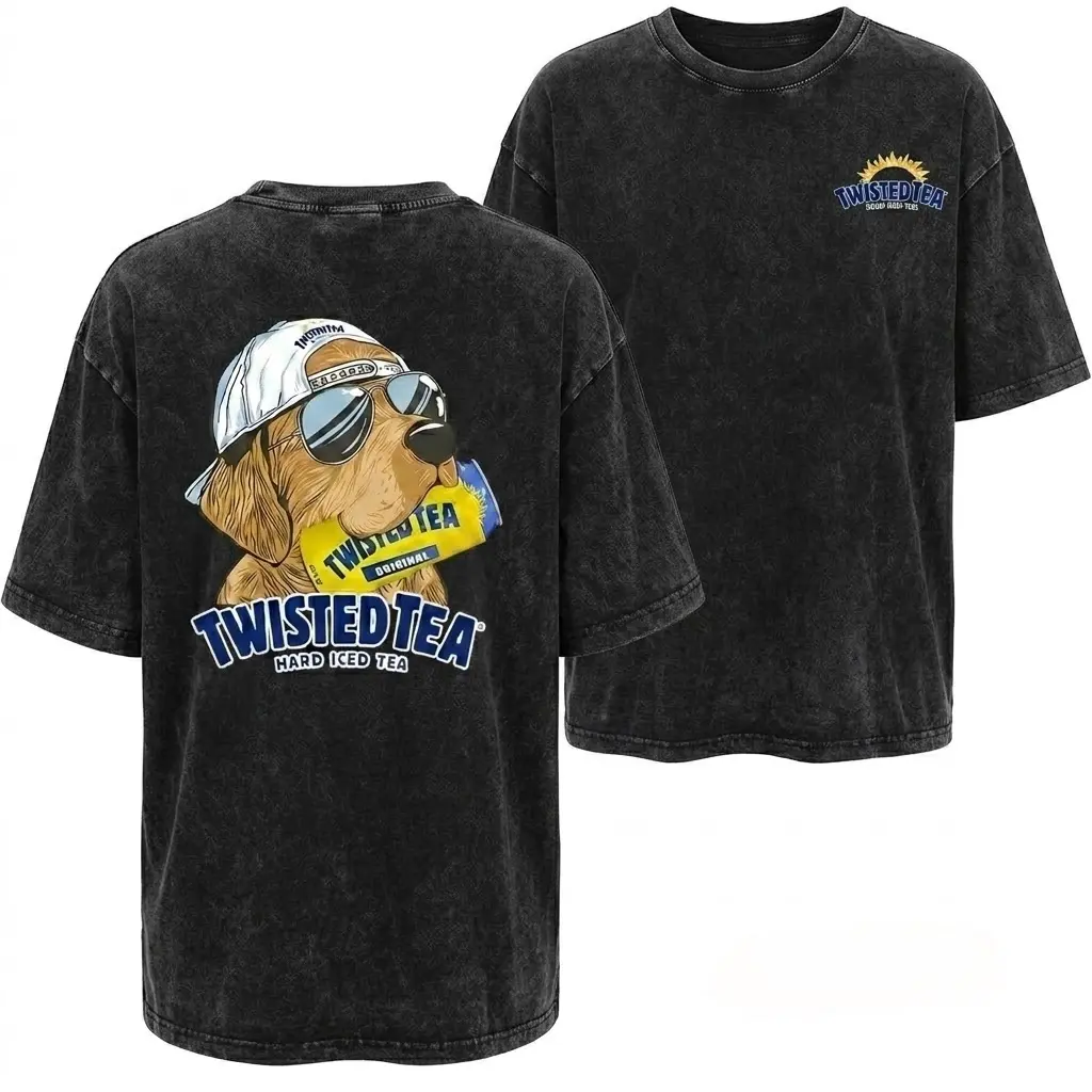 Men's Pure Cotton Heavyweight Acid Wash Graphic T-Shirt - Round Neck, Short Sleeve, Stylish Loose-Fit Streetwear Clothes, Soft, Golden Retriever Beer Meme Print, Ribbed Seamless, XXXL Available, 7-Day Hassle-Free Return Policy