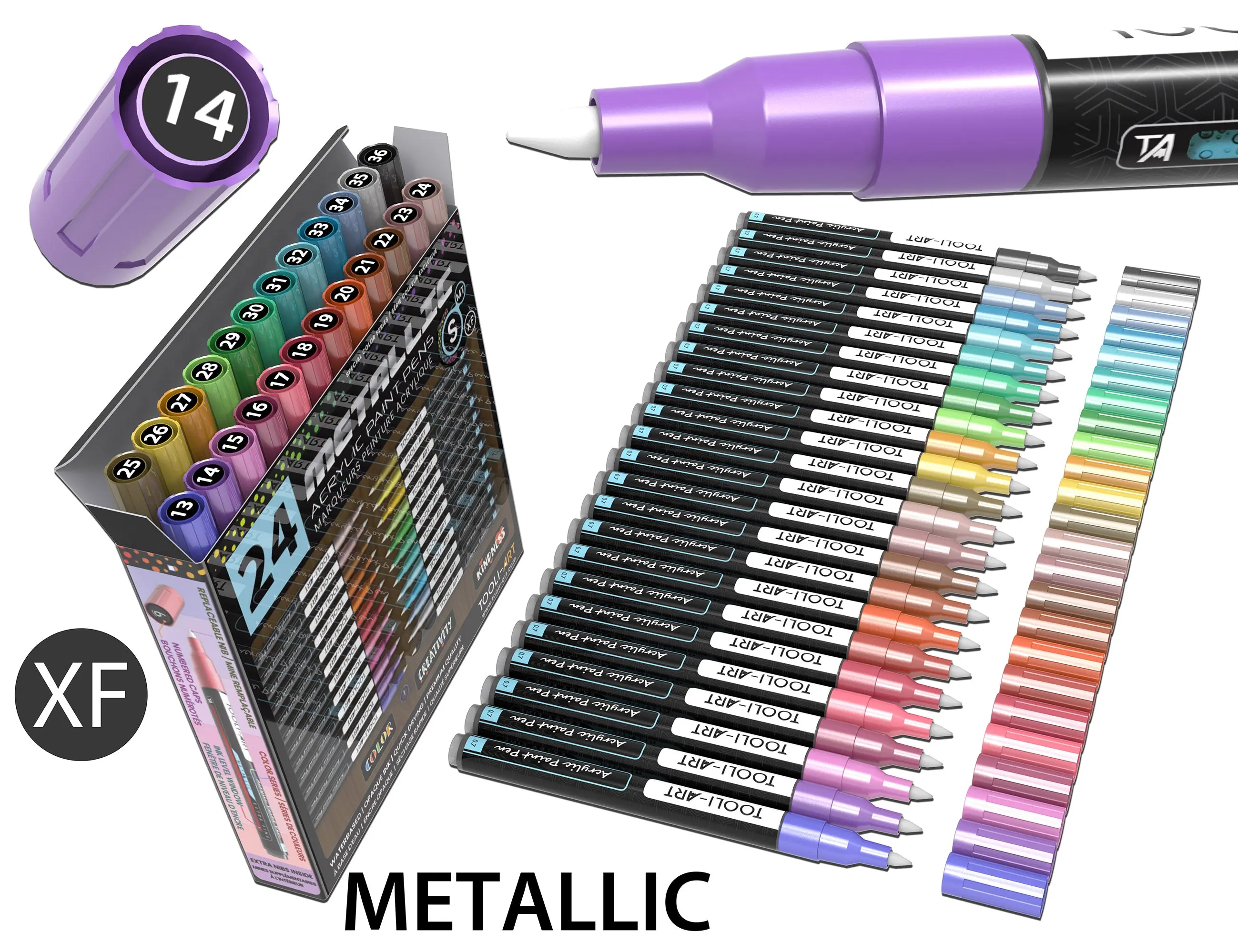 24 Metallic Acrylic Paint Pens Special Color Series Markers 0.7mm (EXTRA FINE)