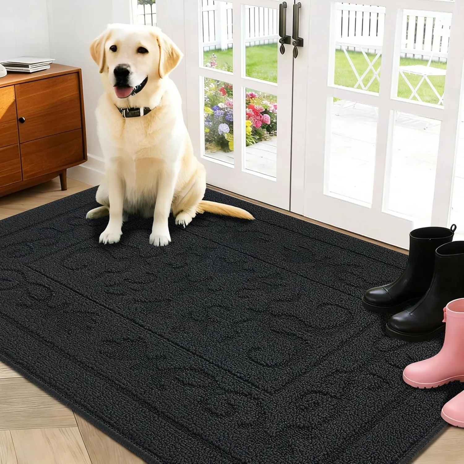 FONEYI Dirt Trapper Door Mat 36" x 60", Non-Slip Washable Doormats, Black | Doormats Entrance Mat Dirt Resistant and Absorbent Welcome Mat, Low Profile Floor Mats for Front Back Door and Entryway