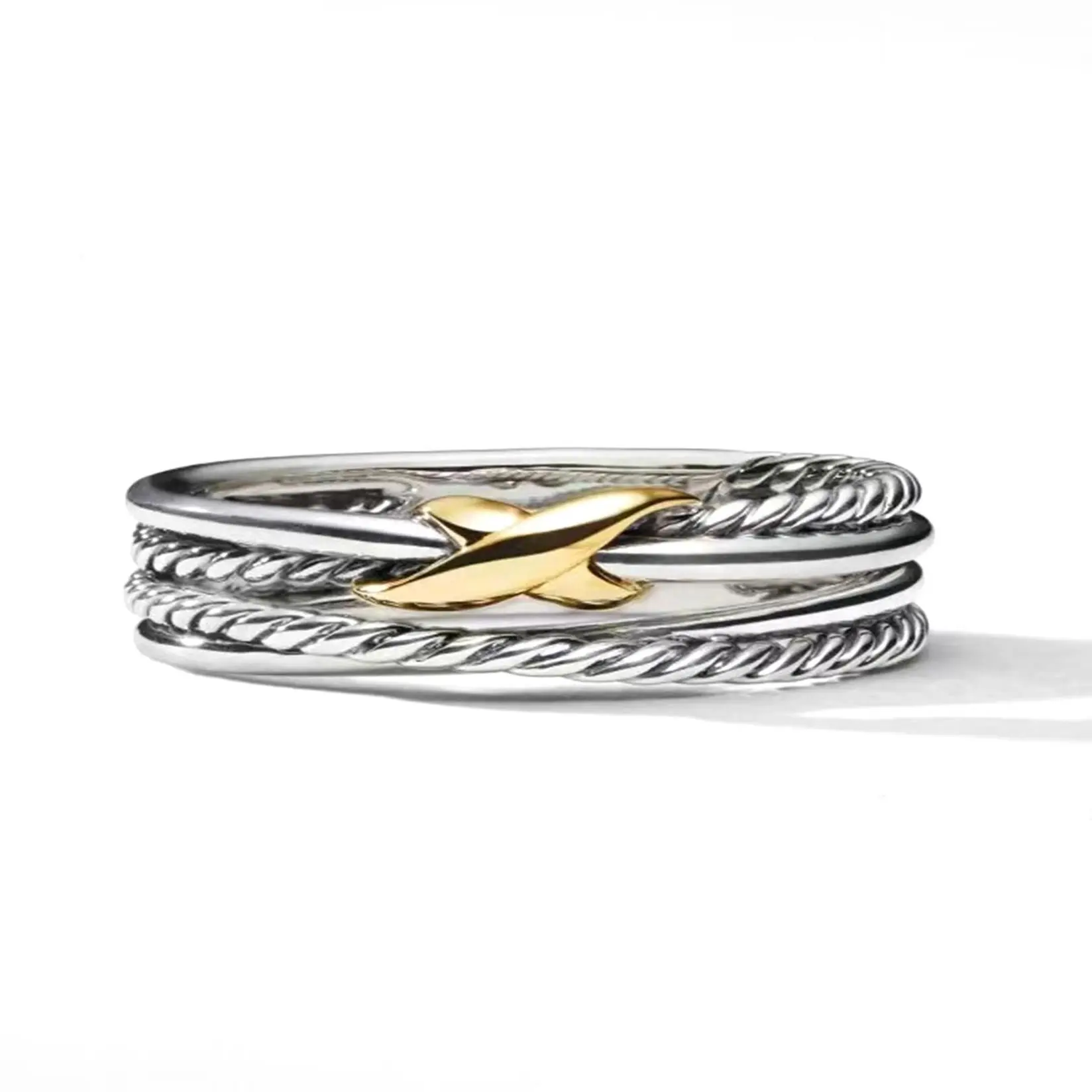 New Hollow Popular Dual-Tone Rings Electroplated Crossed band Fashion graceful Couple Luxury Gift resizable
