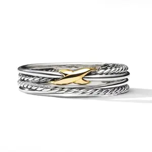 New Hollow Popular Dual-Tone Rings Electroplated Crossed band Fashion graceful Couple Luxury Gift resizable