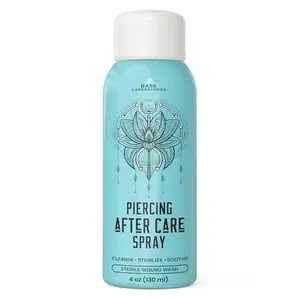 BASE LABORATORIES Piercing Aftercare Spray 4oz | Saline Spray for Piercings | Ear Piercing Cleaner Spray | Saline Solution for Piercings | Piercing & Keloid Bump Removal for Ears, Belly Nose Piercings