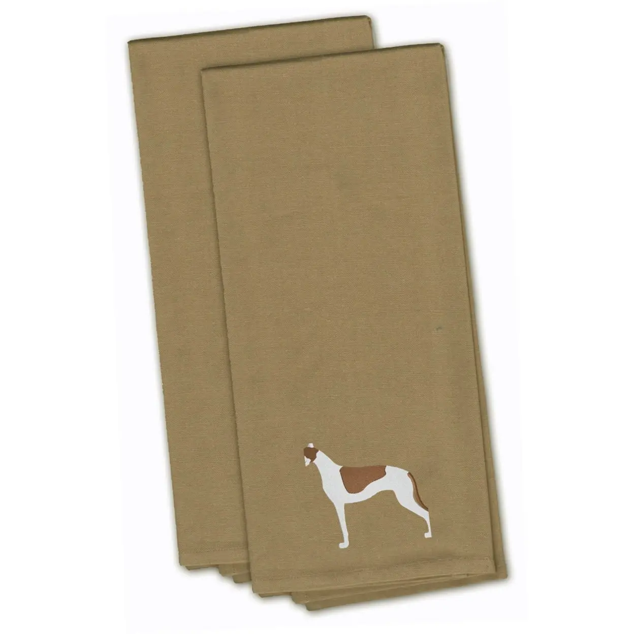2-Piece Rectangular Cotton Greyhound Tan Embroidered Kitchen Towel Set - Absorbent, Lint-Free, 0.35 lbs, for Kitchen Cleaning (Greyhound Design)