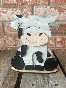Farmyard Cow  Interchangeable base for hats and bows // Farmyard Cow Decoration //Farm Yard Shelf Sitter// Viral Shelf Sitter with bow