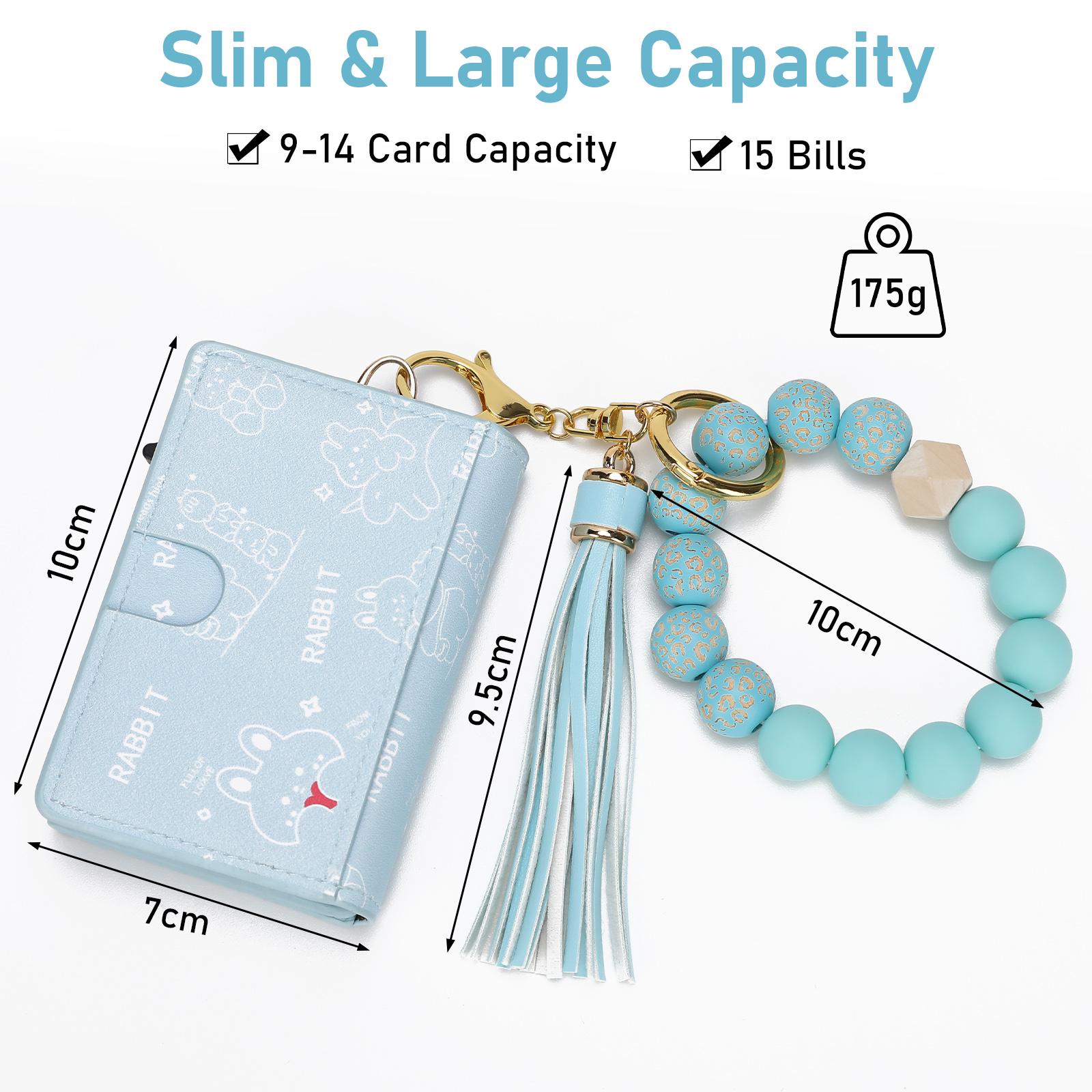 Leather Wallet Card Holder with Boho Style Bracelet - Pop Up Aluminum Case,Slim,Minimalist 9-14 Card Capacity | ID Window | Cash Slot,Gifts for Women,Mother's Day Present