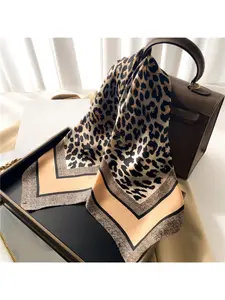 Leopard print scarf, European and American style, medium-sized square scarf for women, multi-purpose small neckerchief for spring and summer.