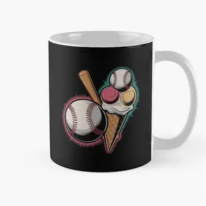 Baseball Ice Cream Mug: Colorful Watercolor Design for Sport Lovers, Unique Gift for Boys & Baseball Fans - Durable Ceramic