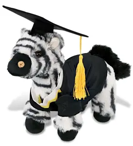 DOLLIBU 9" Polyester Zebra Stuffed Toy - Super-Soft Plush, Graduation Gift for Graduates with Removable Hat