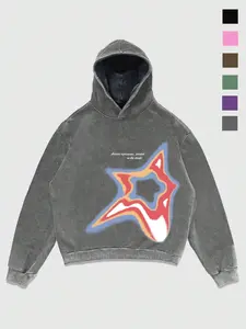 Oversized Distressed Graphic Long Sleeves Hoodie | Abstract Star Art Print + Slogan Detail | Soft Comfort Fabric | #ArtStreetwear Top for Daily Casual, City Walks & Night Hangouts Sweatshirts Gift Hoodie