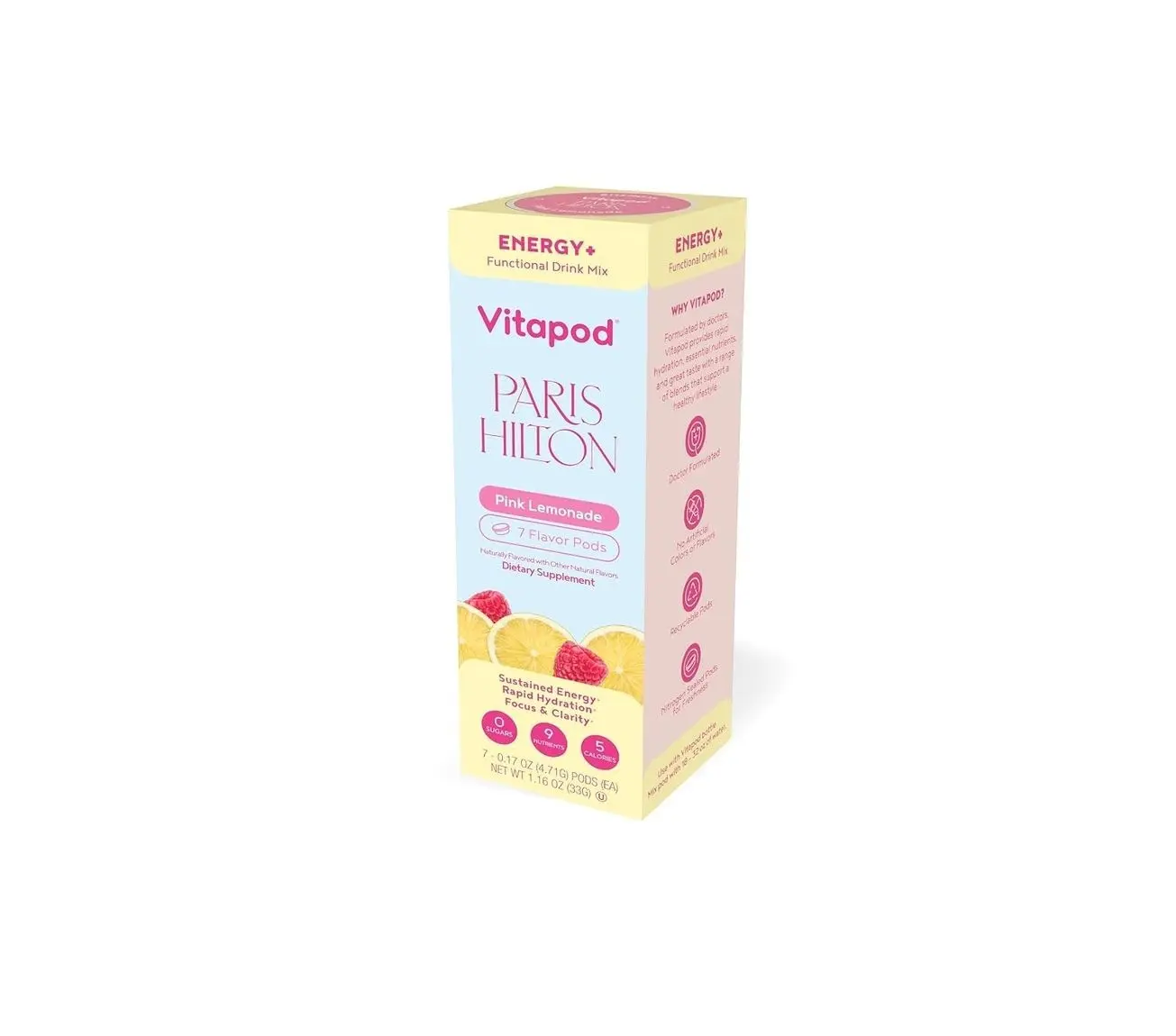 Paris Hilton x Vitapod Energy+ 7 Functional Drink Mix Pods in Pink Lemonade, 200mg of caffeine, zero sugar, and 9 nutrients per Pod
