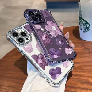 Phone Case - Purple Floral Four-Corner Electroplated Graffiti Pattern, suitable for iPhone 17 16 15 14 13 12 11 PRO MAX PLUS,AIR and iPhone X XS MAX.A perfect gift for family and friends during the holidays.