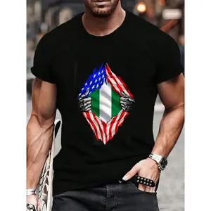 100% Cotton Nigeria America Flag Half Nigerian American African Roots T-Shirt Women's Men's Graphic Tee Crew Neck summer vacation Tops