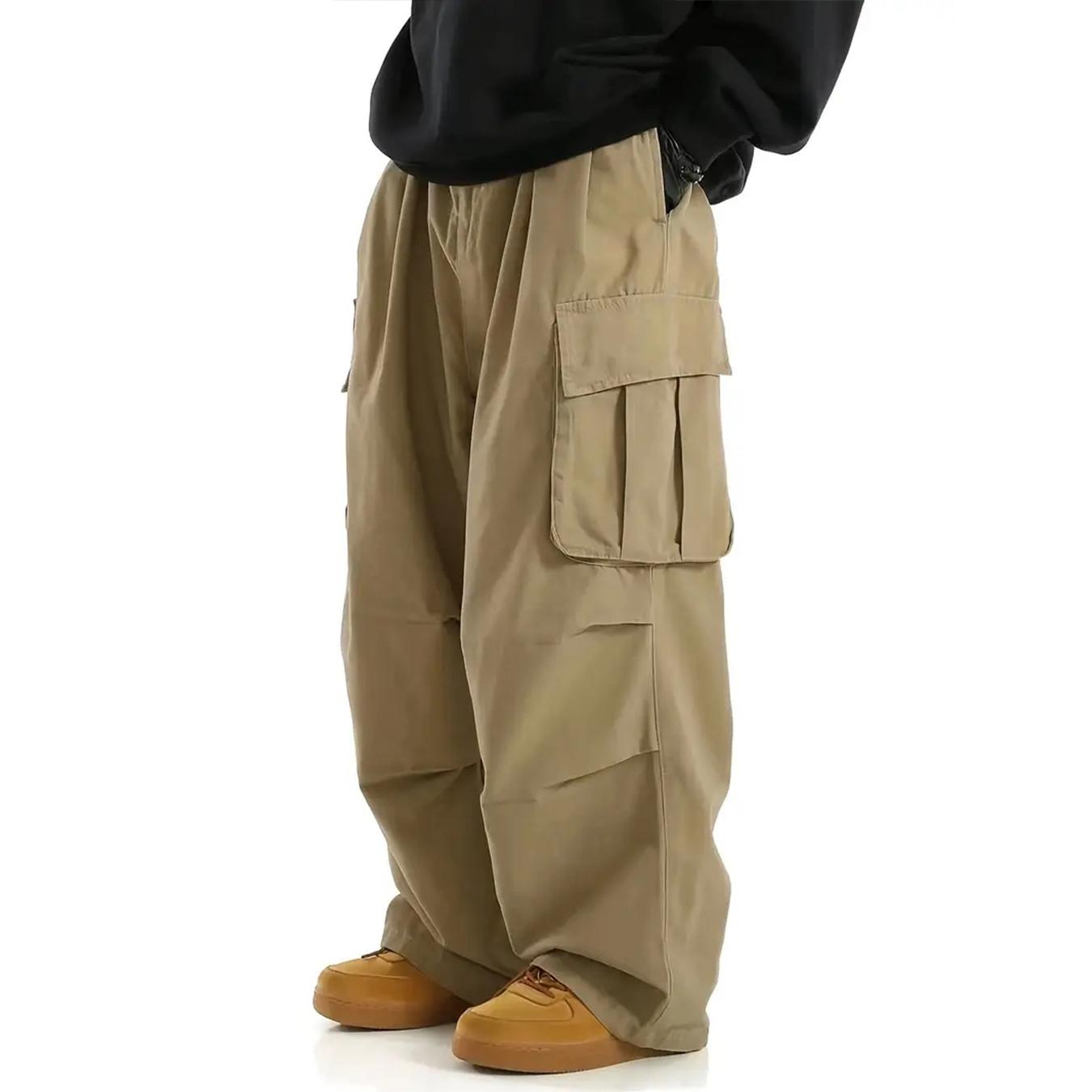 Men’s baggy cargo pants, wide-leg loose fit work trousers with multiple pockets, casual streetwear pants for everyday wear and outdoor activities