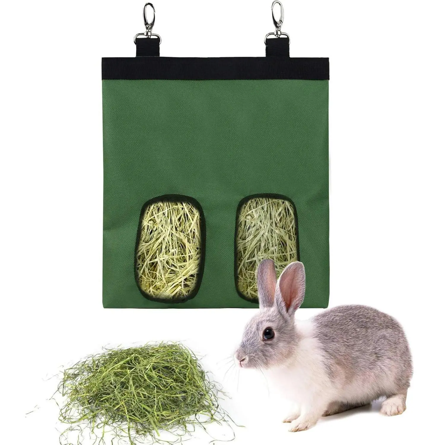 Durable Dark Rabbit Feeding Hay Feeder Bag, Waterproof 600D Oxford Fabric, 2/4 Holes, Suitable for Rabbits, Guinea Pigs, Hamsters, Chinchillas