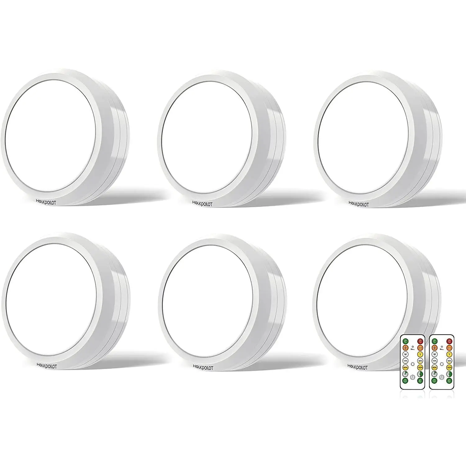 6-Pack Wireless Battery-Operated Puck Lights with 2 Remote Controls, Timer & Tap Functionality, Low-Voltage Stick-On Indoor Lighting for Under Cabinet & Counter Home Improvement (Batteries Required)
